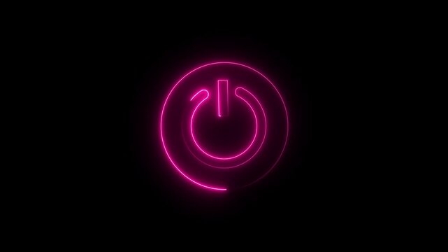 power off / on button animation on black background. Glowing neon power reset button icon sign animation. 