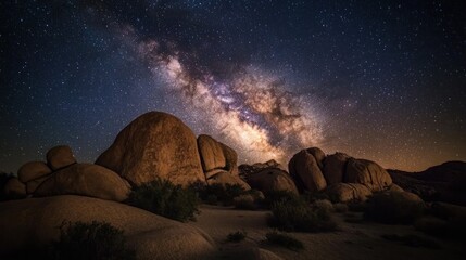 Night sky over desert rocks