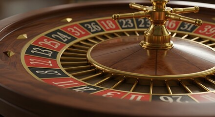 Elegant Roulette Wheel Classic Casino Game Golden Wood Finish Gambling Detail