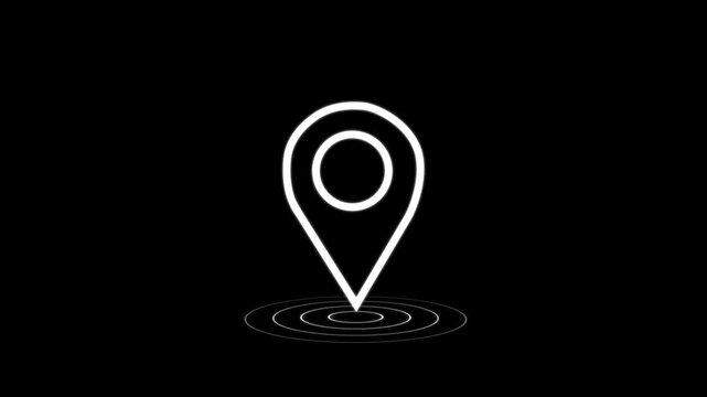 GPS location pin icon with radio wave animation, Location symbol, black pin point icon, Location  tracker pin pointer with radio waves target place fix place location pointer position location.