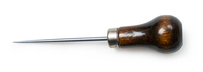 new tool, awl close-up on white background