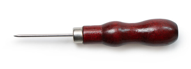 new tool, awl close-up on white background