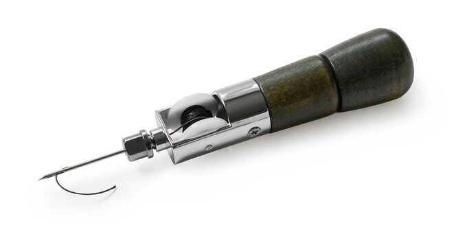 hand sewing machine for working with leather on white background