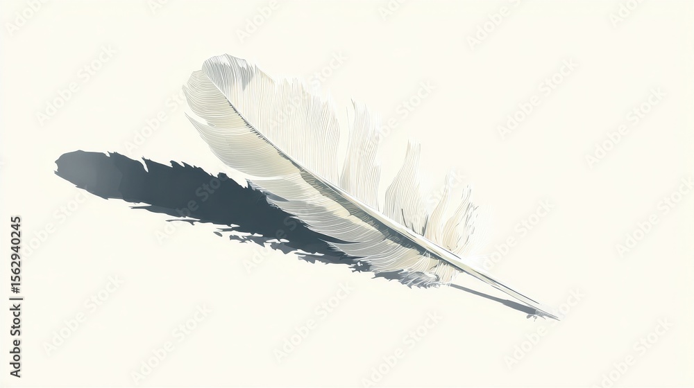 Poster a delicate feather casts a soft shadow.