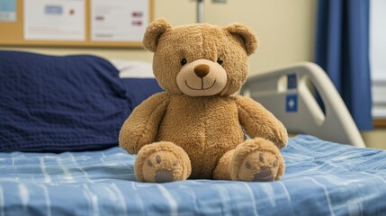 Teddy bear on hospital bed