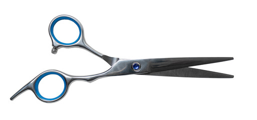 hairdressing scissors close-up on white background