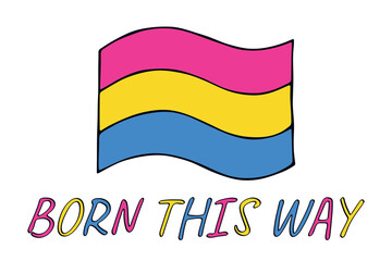 Colorful Pansexual pride flag Happy pride day LGBTQ community Pride Month Vector hand drawn doodle for posters, stickers, logo, cards