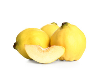 Fresh quinces on white background