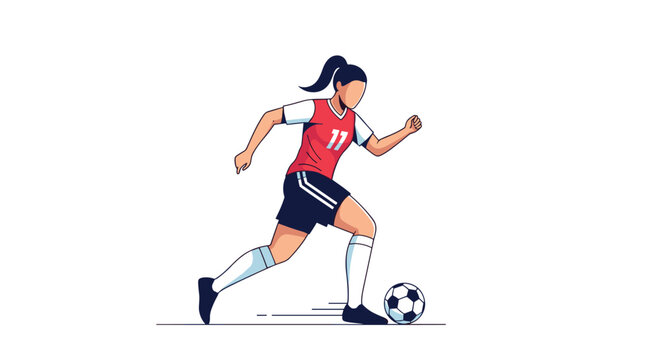 Female Soccer Player Dribbling a Ball with Skill and Determination on Field - Powered by Adobe
