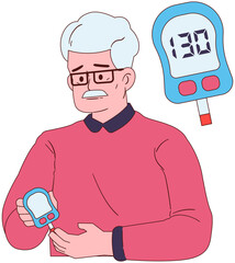 Elderly Man using Glucometer
