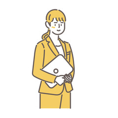 ノートパソコンを抱えるキャリアウーマンのビジネスイラスト