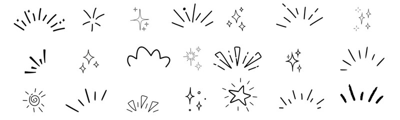 line sparkle vector set, comic style decorative lines, burst effects, and dynamic radial patterns in black for enhancing illustrations, comics, and graphic designs with energetic visual elements