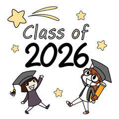 Chibi students celebrate graduation with stars and pencil celebration