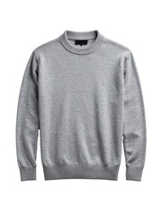 Gray crewneck sweater on a white background. Suitable for fashion mockups, clothing websites, winter apparel designs, cozy lifestyle blogs.