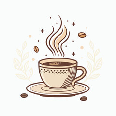 Coffee Cup Heart Symbol love flat illustration with heart outline and flat Vector Design