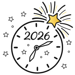 Festive clock celebrates new year with golden star burst celebration midnight