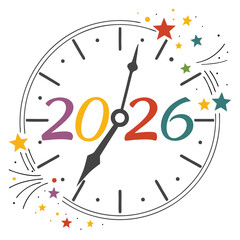 Festive clock celebrating new year with colorful numbers celebration