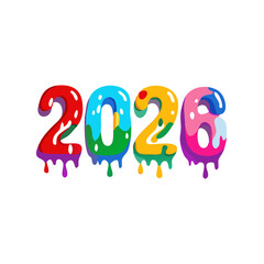 Colorful dripping paint numbers forming twenty six 2026 new year