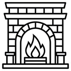 Solid color of Home fireplace with fire. Vector flat icon on white background