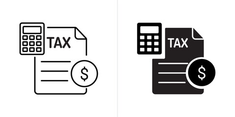 Tax line and solid web icon set. Vector illustration