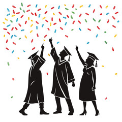Graduates celebrating with colorful confetti graduation celebration