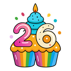 Festive cupcake with birthday candle and colorful sprinkles celebration