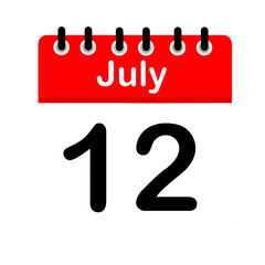 July 12 calendar icon flat design illustration. Calendar template, red and white, sticker, poster, banner, emoticon.