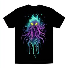 Dark t-shirt, glowing monster