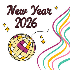 Disco ball celebration with colorful streamers party new year