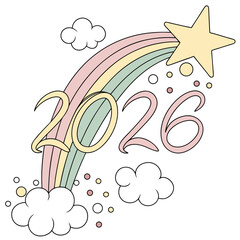 Pastel rainbow shooting star with year twenty six clouds