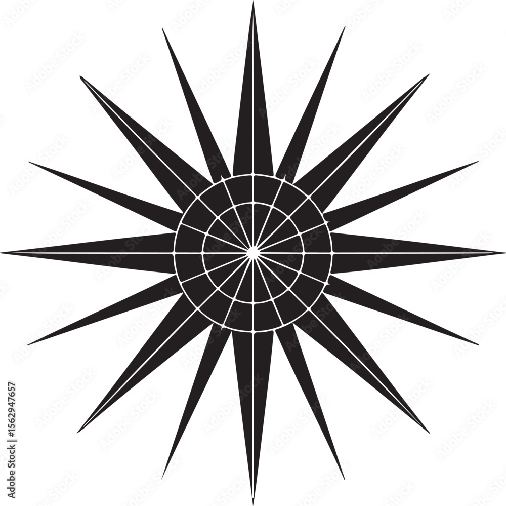 Poster intricate circular burst design radiating sharp points from the center a visually captivating and co