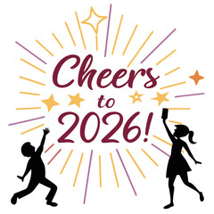 Cheers to the future with celebratory figures and sparkling rays celebration new year