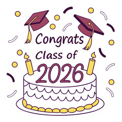 Graduation cake with caps and candles celebration