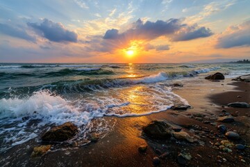 Obraz premium Dramatic sunset over the ocean