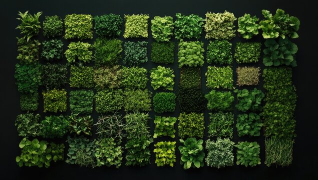 A large array of small, vibrant green plants