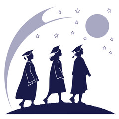 Graduates walking under moonlight and stars graduation students