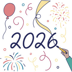 Hand drawing festive numbers with sparklers and balloons new year celebration