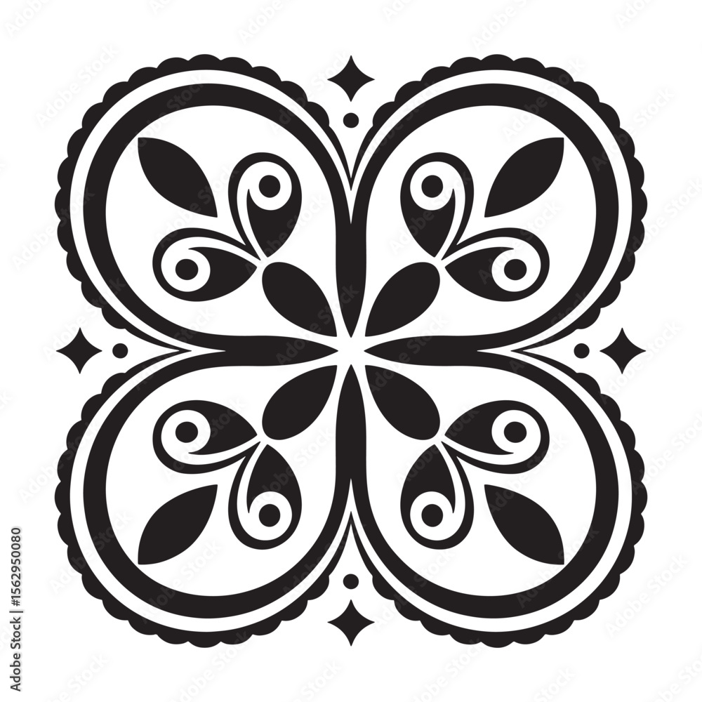 Poster intricate black and white floral medallion design a symmetrical composition with intertwined shapes 