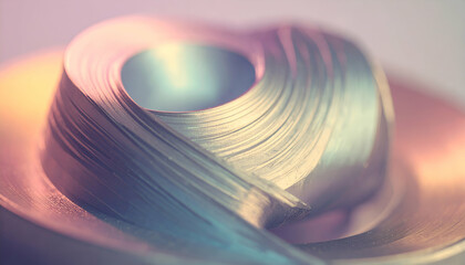 A close-up of a metallic object showcasing intricate spirals and reflections.