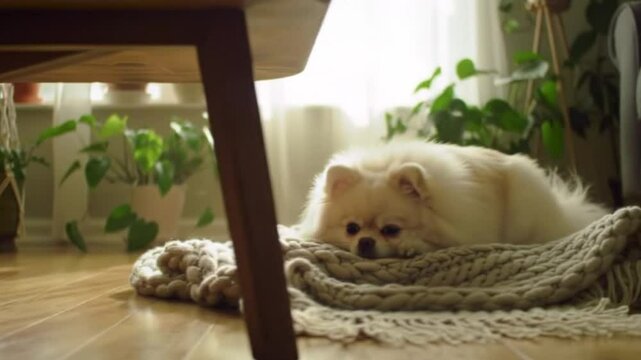 Pomeranian Dog Resting Indoors