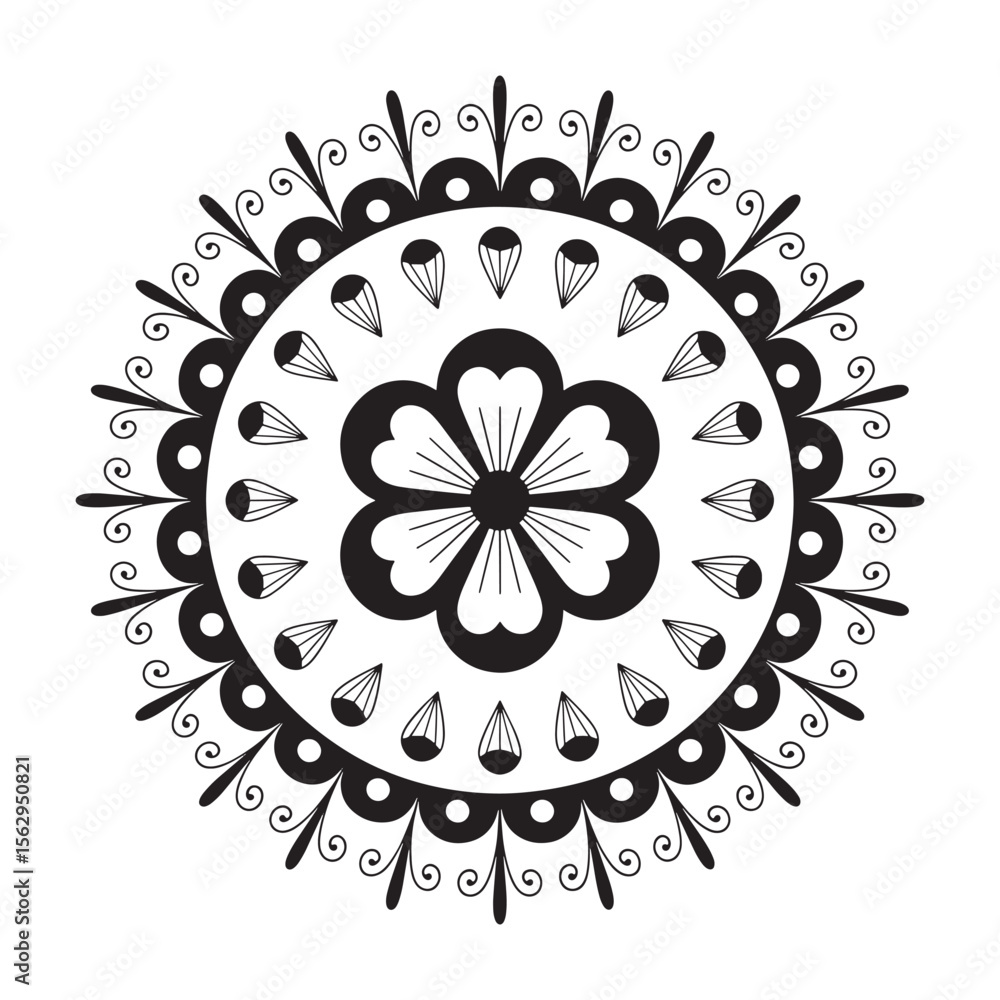 Poster intricate floral mandala design with elegant swirls a captivating black and white circular pattern f