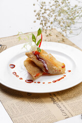 Grilled Greenland cod on an English wrapper