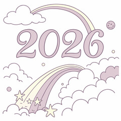 Pastel rainbow and stars in the sky clouds