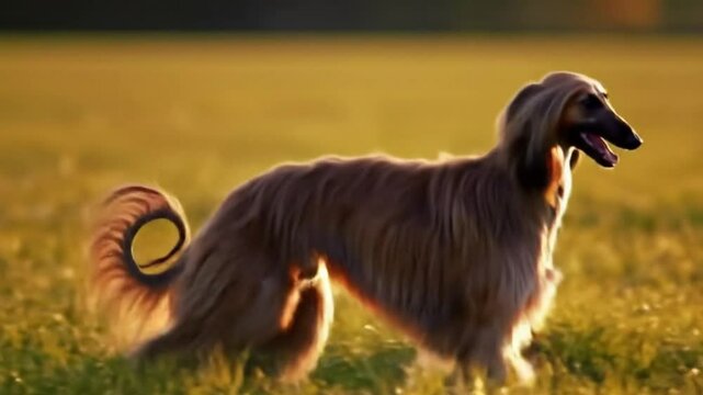 Afghan hound basking in golden sunlight