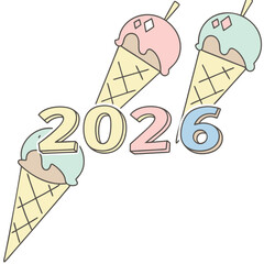 Pastel ice cream cones spelling out the year twenty six pastel colors sweet treats