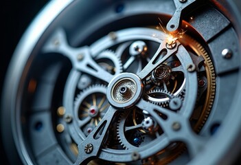 Silver gray watch core art close-up