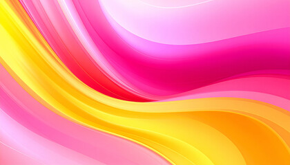 A vibrant abstract design featuring flowing pink and yellow waves.