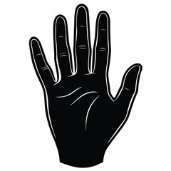 Fototapeta premium Black and white hand silhouette showing open palm and fingers on white background