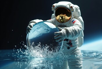 Close up of astronaut ball hugging art