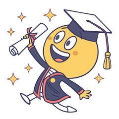 Cheerful graduate character holding diploma with stars graduation emoji